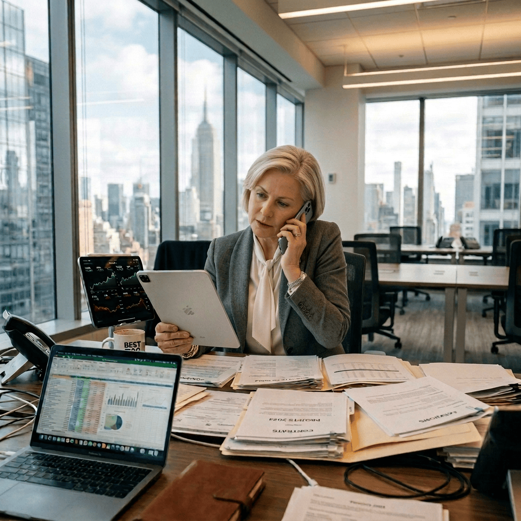 Femme d'affaires débordée par son travail